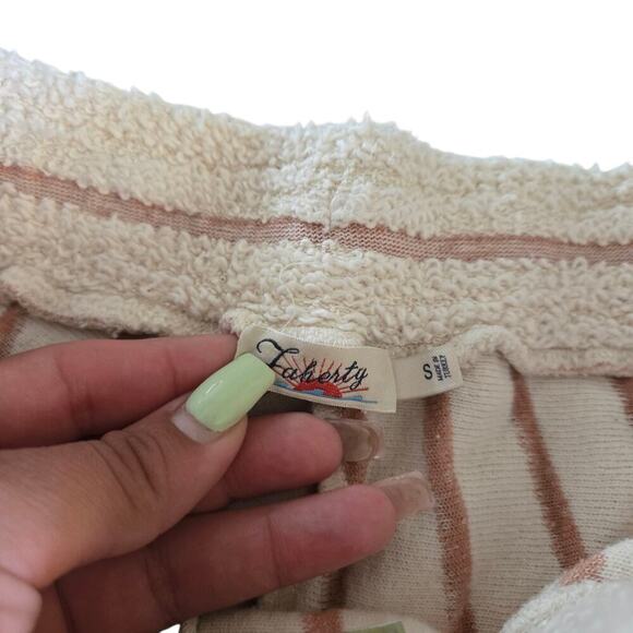 Faherty Women's Pacifica Terry Cloth Cream Stripe Drawstring Coastal Shorts- S - Picture 3 of 5